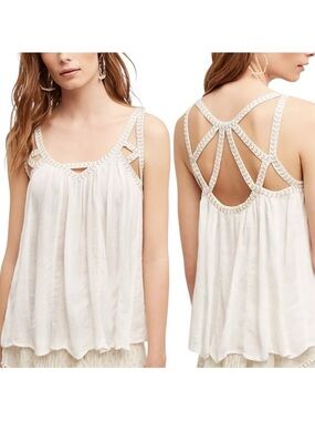 Anthropologie Vanessa Virginia Cutwork Fairy Ivory Gauze Flowy Tank Top 6/Small